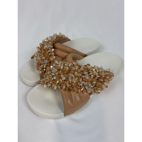 Tory Burch Beaded Slides Sandals Peach Nude Size 8 Rubber Pool Vacation Summer - Picture 1 of 13